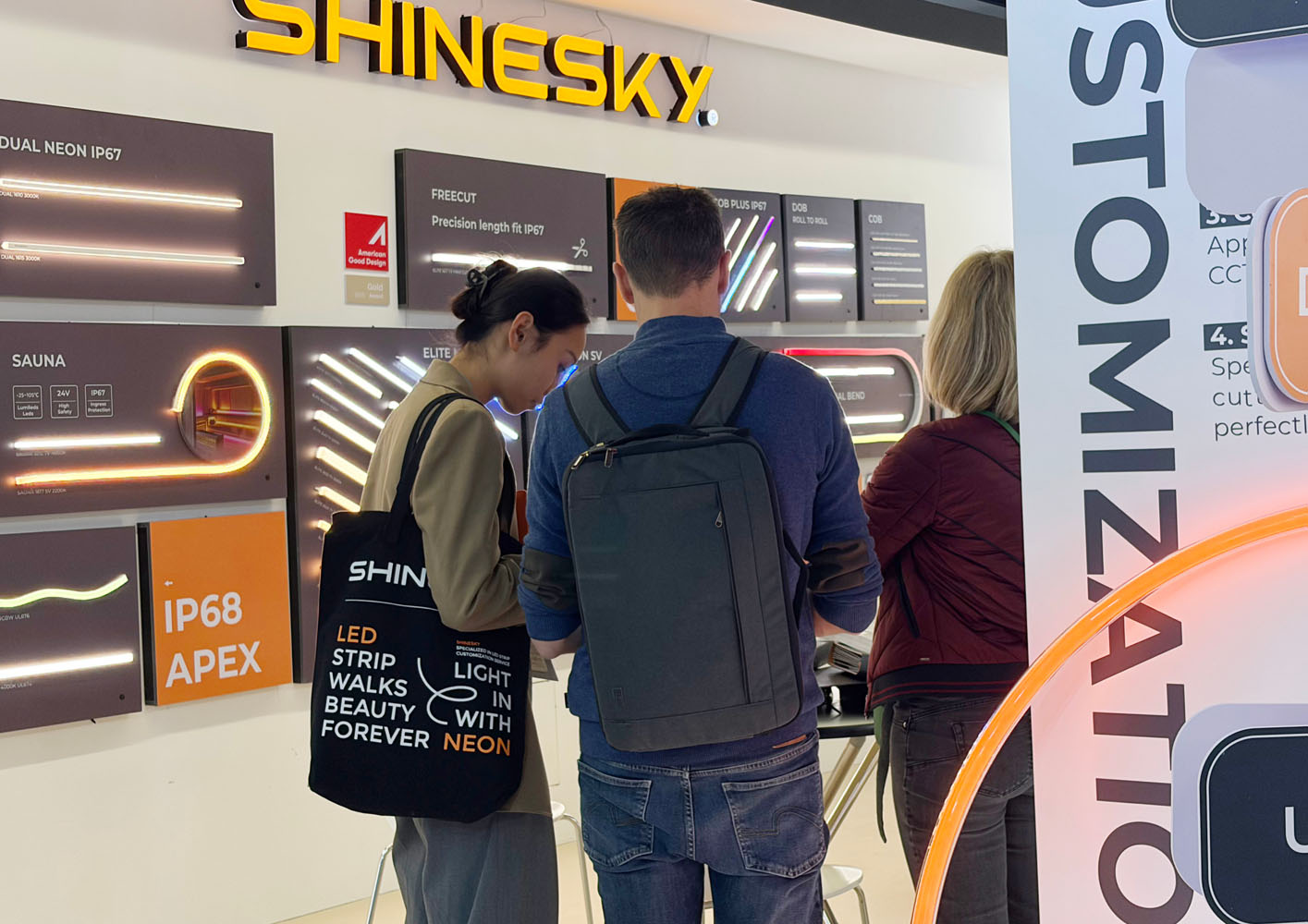 SHINESKY anti-glare and flexible lighting samples displayed in Frankfurt
