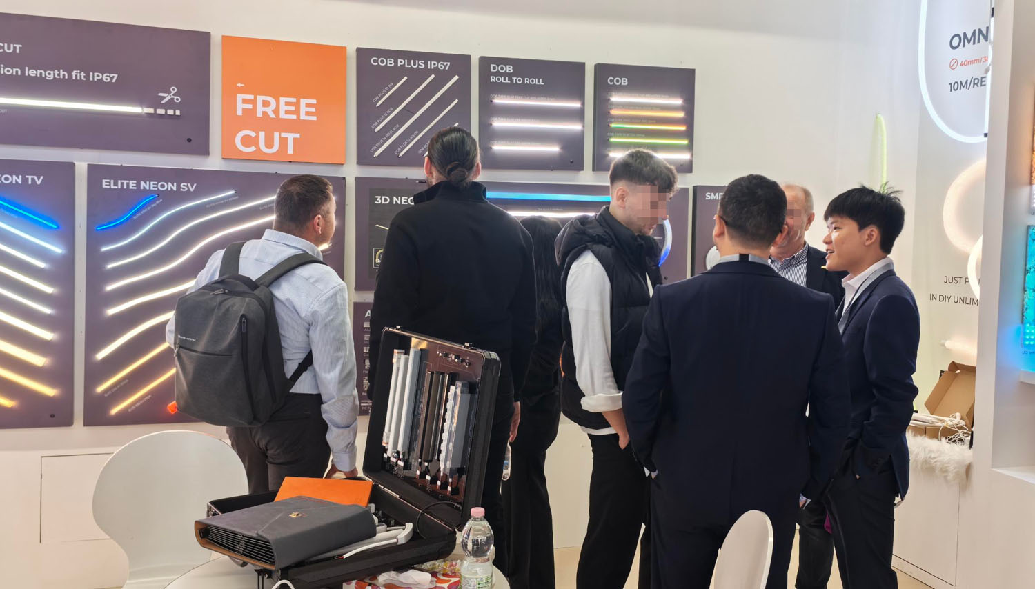 Visitors viewing SHINESKY LED neon samples at Light + Building 2026